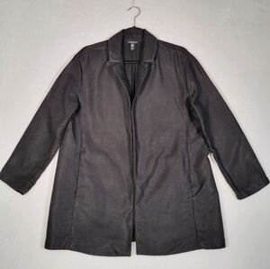 Eileen Fisher Linen Blend Open Front, Longline Jacket in Black, Size PM